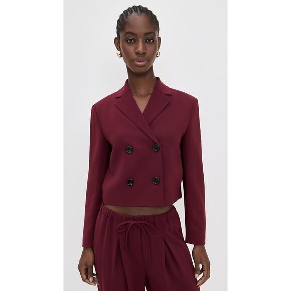 THEORY Admiral Double Breasted Burgundy Crop Jacket - Picture 6 of 14